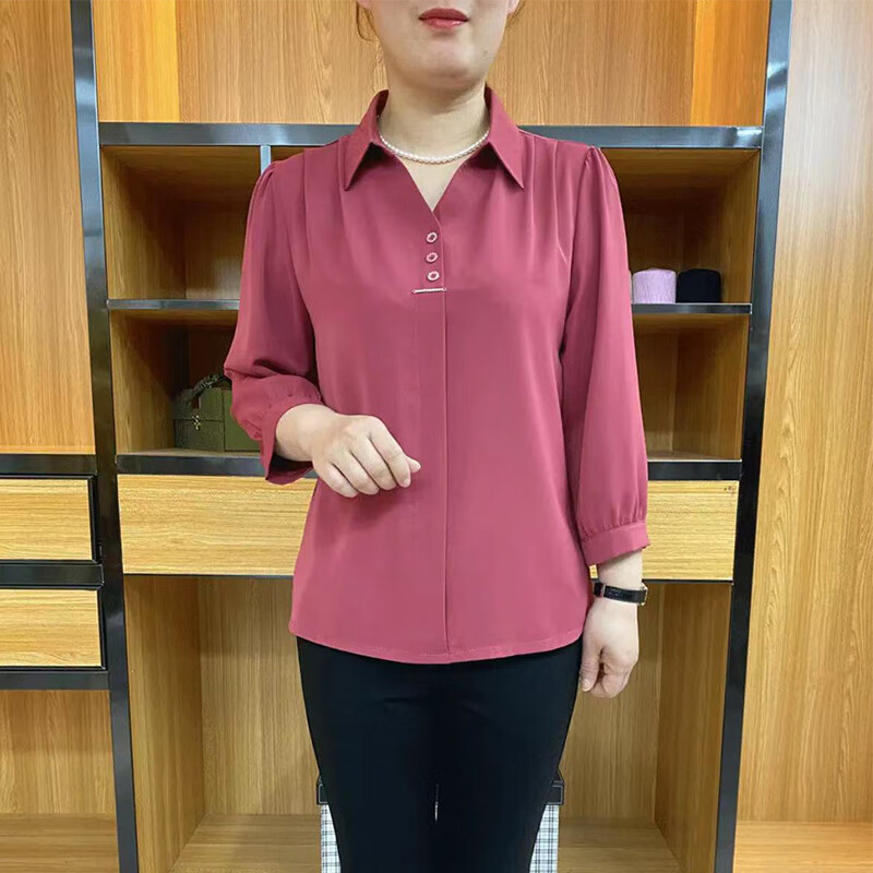 es女装母亲节衣服翻领时尚小衫时尚雪纺衬衫休闲衬衣上衣 a025-皮粉