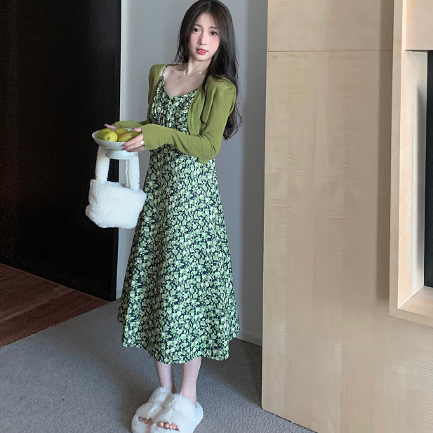 辣妹开衫2024春秋新款甜美碎花开衫大码小清新显瘦两件 开衫 m90110斤