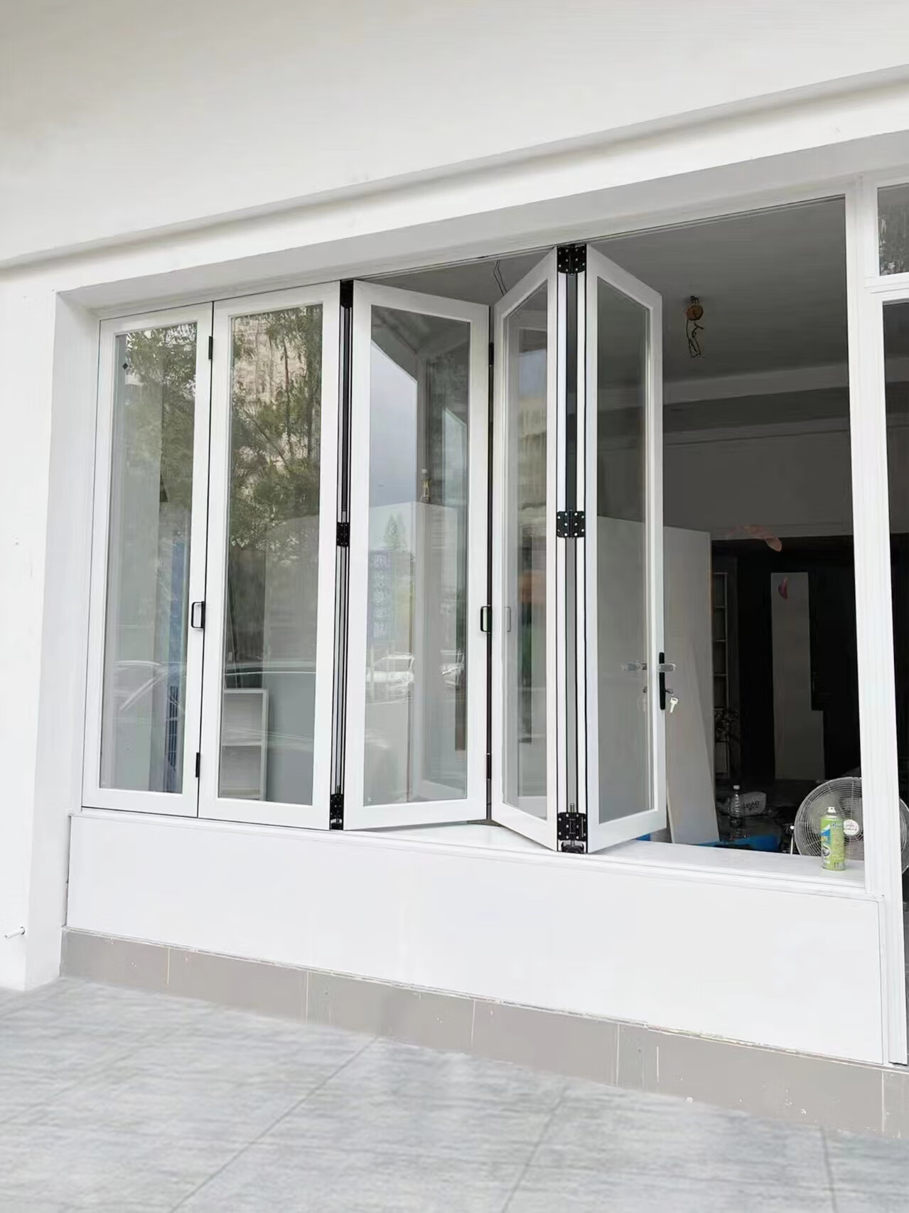 折叠窗咖啡奶茶店全开放式推拉窗无下轨厨房吧台铝合金左右折叠窗 50