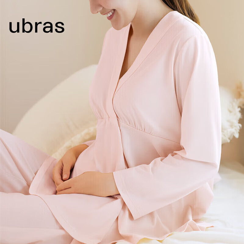 ubras孕产妇家居服|孕妇睡衣套装棉莫代尔孕期产后哺乳月子服 浅桃粉L