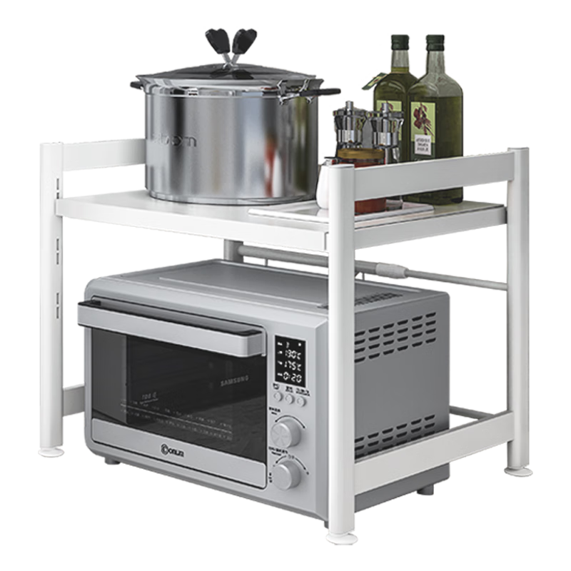 四季沐歌（MICOE）厨房置物架微波炉架可伸缩加厚款台面收纳架烤箱架白色双层