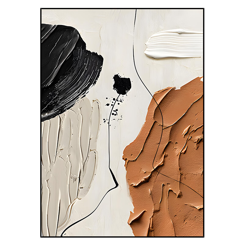 装饰画入户玄关壁画落地画轻奢抽象餐厅挂画感 黑色铝合金 布纹膜50*