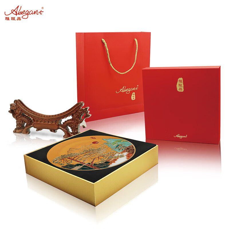 雅琅晶成都天津青岛纪念品城市旅游工艺品桌面摆件商务礼高级创意定制 青岛印象晶雕手绘盘-白28CM直径