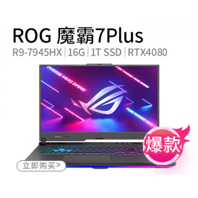 玩家国度（ROG）7 Plus 17.3英寸 电竞游戏本笔记本电脑4060高性能高颜值 魔霸7PLUS R9-7945HX RTX4080 2TB x 32G