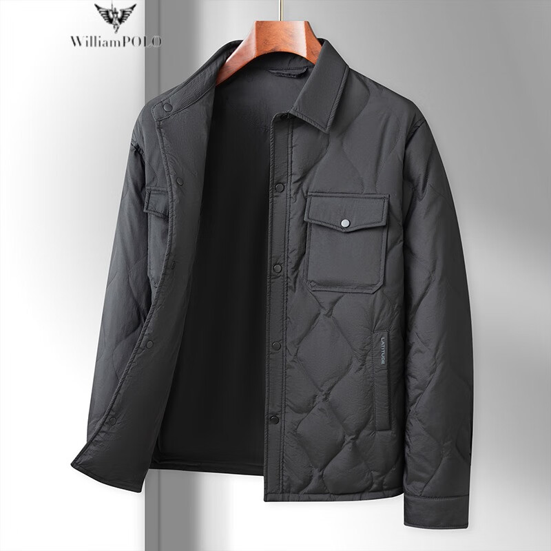 英皇保罗polo冬季男装90%白鸭绒休闲羽绒服翻领单排扣时尚都市 黑色
