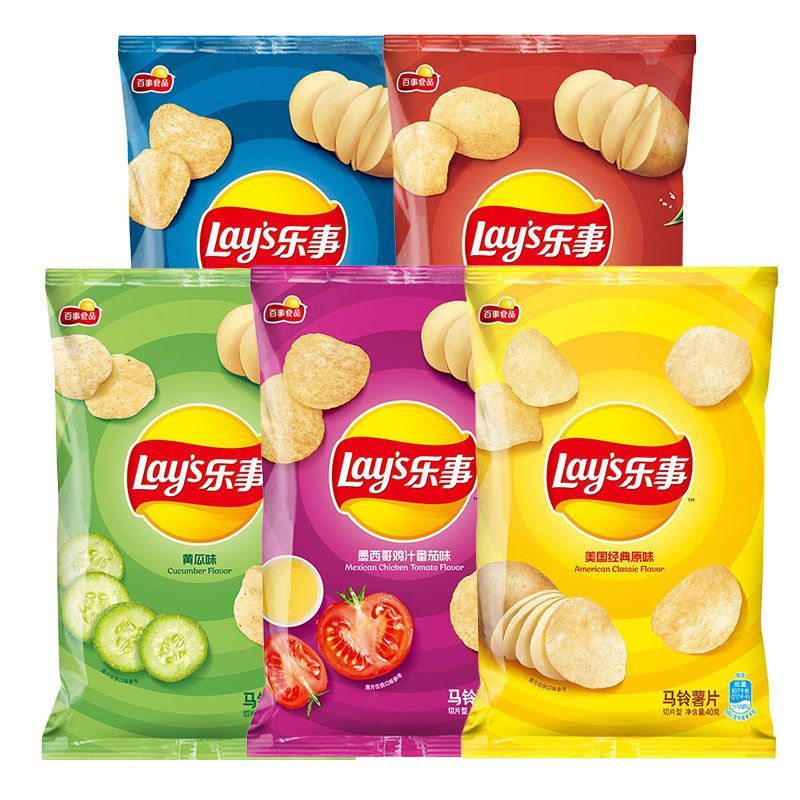 乐事（Lay&#039;s）原切薯片休闲小吃40g/袋装追剧学生零食大礼包 【原味+番茄味+黄瓜味】40g*3包