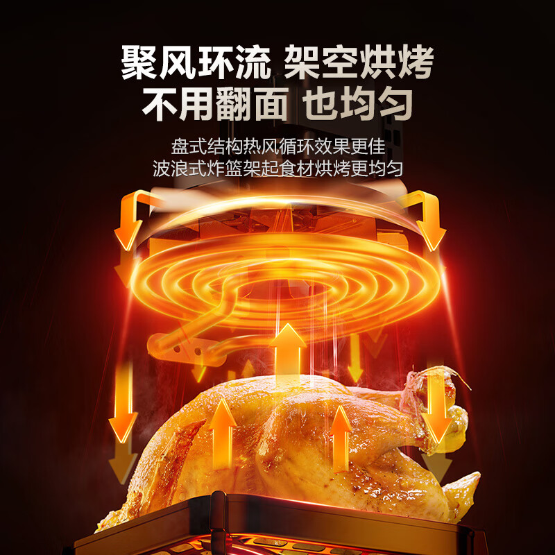 苏泊尔（SUPOR）空气炸锅 免翻面 240°C超高温加热 蒸汽嫩炸家用大容量 可视窗口 不用翻面 炸锅 5L KD50D863