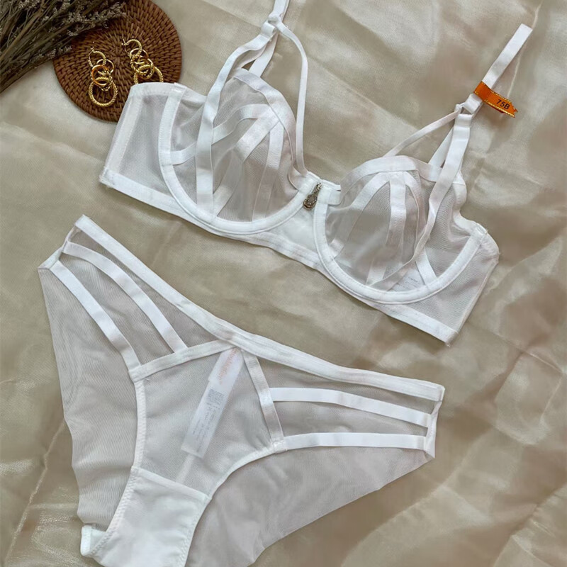 钢圈大码文胸罩套装夏d杯大胸显小本命年内衣女 白色 32b(70b)配s内裤