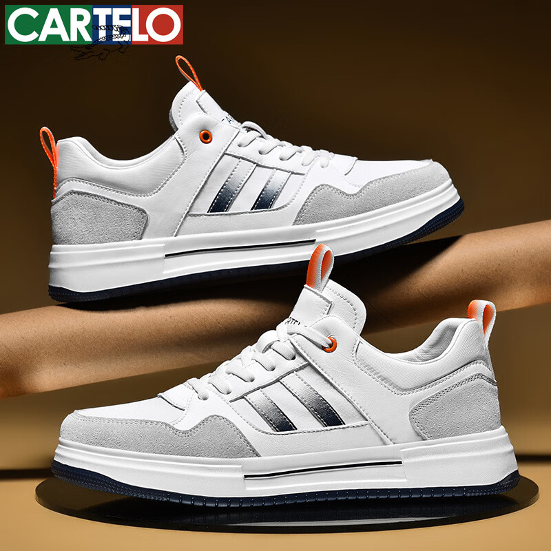 卡帝乐鳄鱼休闲鞋男鞋新款时尚潮流鞋子男士透气百搭舒适耐磨休闲运动鞋 白灰 41