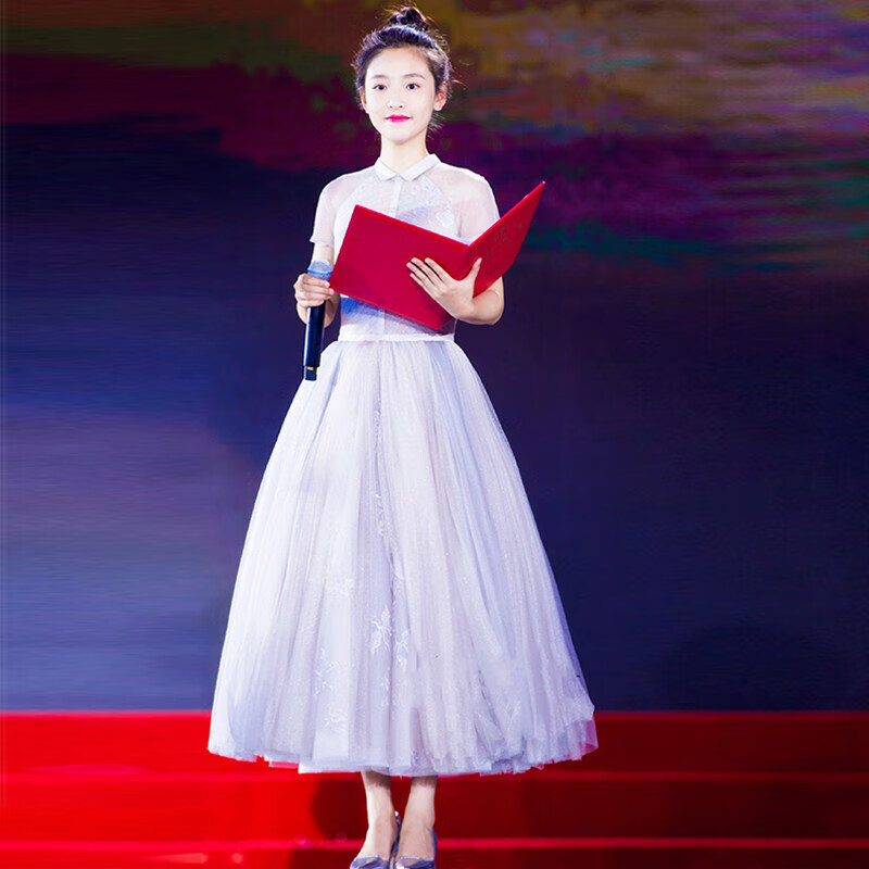踏丽虹青少女生初高中生钢琴演出服女中学生大合唱衣服主持人礼服女