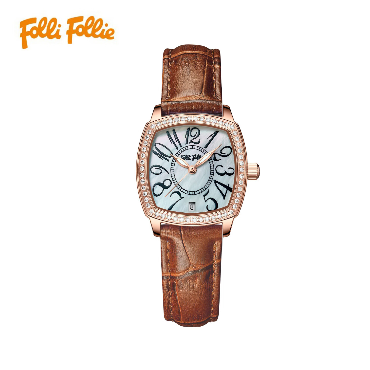 Folli Follie芙丽芙丽腕表女士欧美表轻奢气质小众玫瑰金镶日历钻石英手表女 咖啡色 京东折扣/优惠券