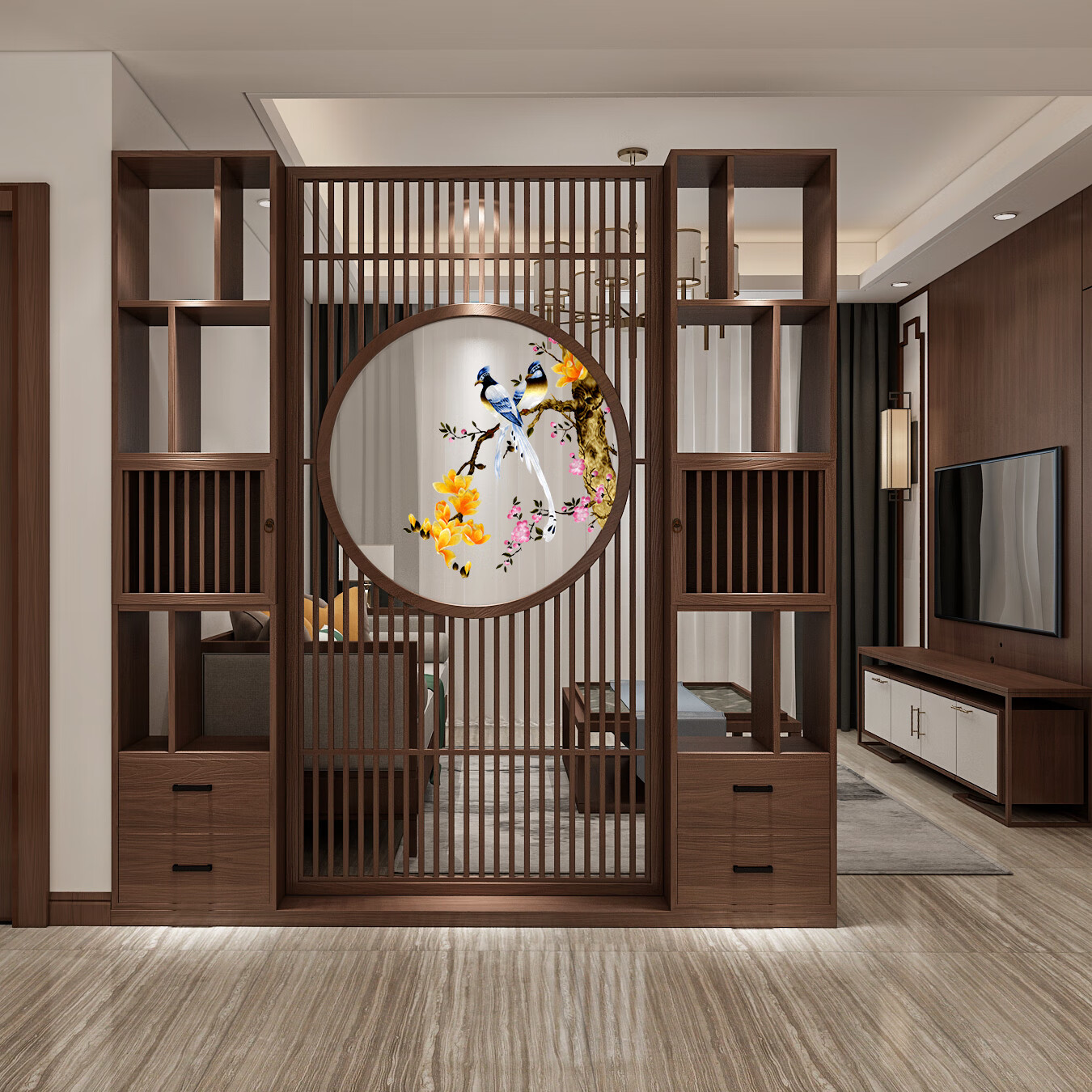 聚沁源屏风隔断客厅实木玄关新中式过道禅意简约原木门口门厅转角新款