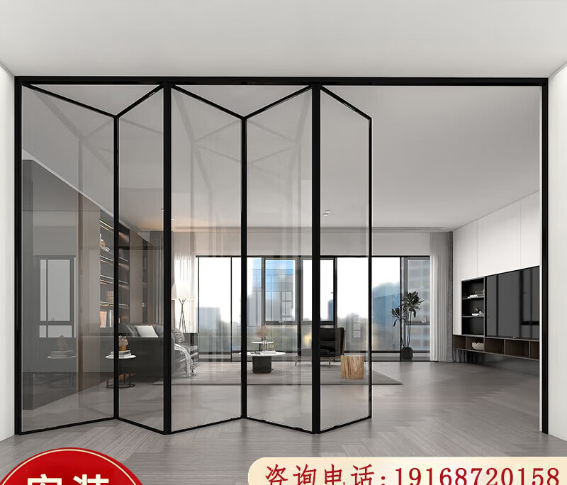 妙普乐推拉折叠门阳台 极窄折叠门户外铝合金吊轨移门玻璃店铺洗车房