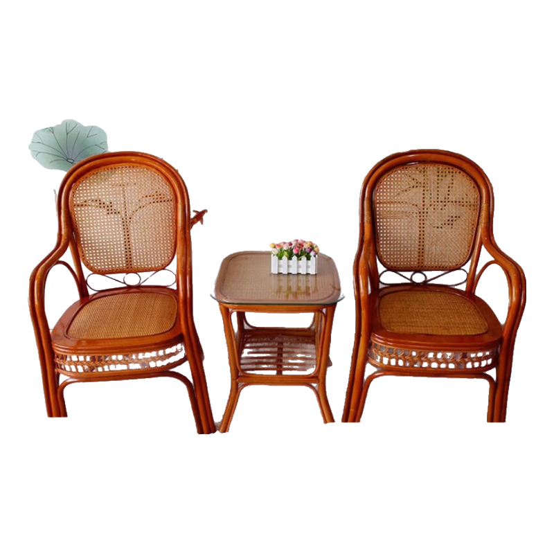 江南藝苑植物藤編休閑椅家用真藤扶手椅陽(yáng)臺(tái)靠背椅戶(hù)外庭院茶桌椅中式藤椅 三件套【2椅+1方幾】【淺色】