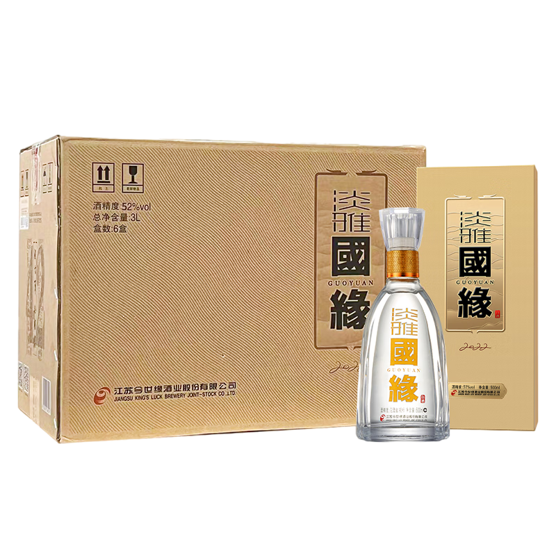 今世缘 淡雅国缘 浓香型白酒 52度 500ml*6瓶 整箱装
