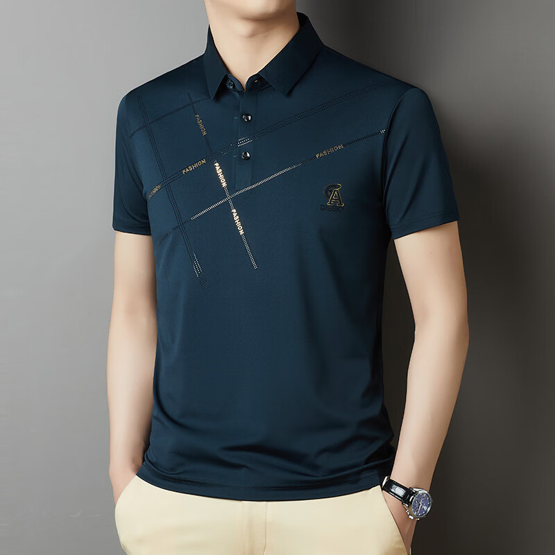 巴宝莉纯色男士短袖t恤2024夏季新款中青年休闲纯色翻领polo衫男 蛤青