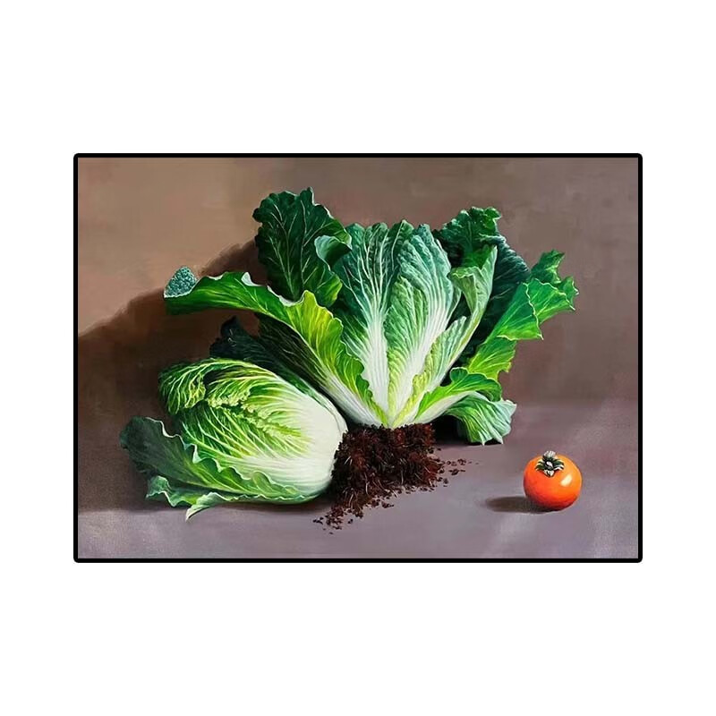 艺幻纯手绘油画白菜超写实静物客厅装饰画百财聚财高档新中式餐厅挂画