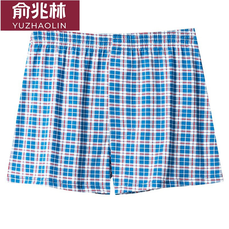 男士平角加大码青年四角格子条纹内裤睡短裤潮流宽松个性 c010# 彩花