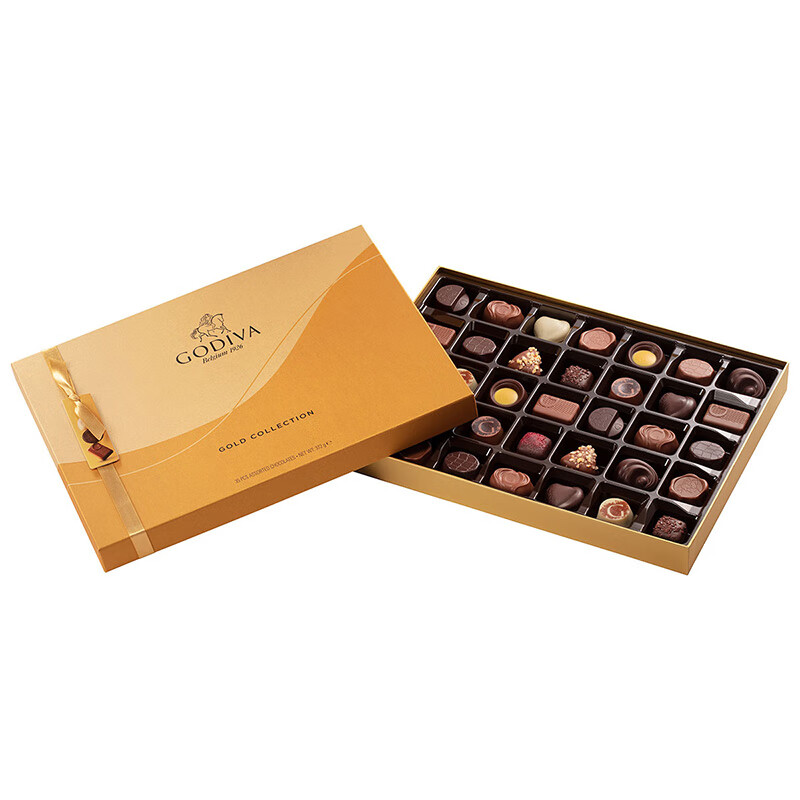 歌帝梵（GODIVA）巧克力禮盒裝比利時(shí)進(jìn)口手工手工夾心七夕教師節禮物 金裝35顆+禮袋