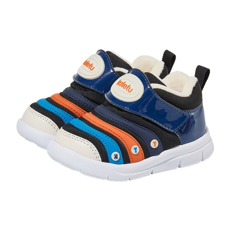 卡特兔宝宝学步鞋婴幼儿棉鞋男女童冬季加绒保暖运动鞋1-5岁童鞋 黑蓝(加绒) 24 内长14.5cm 脚长13.6-14.2