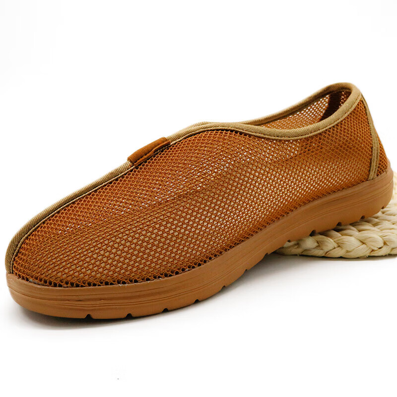 僧鞋夏天男女网面透气罗汉鞋软底出家人凉鞋禅修居士鞋和尚鞋 土黄色