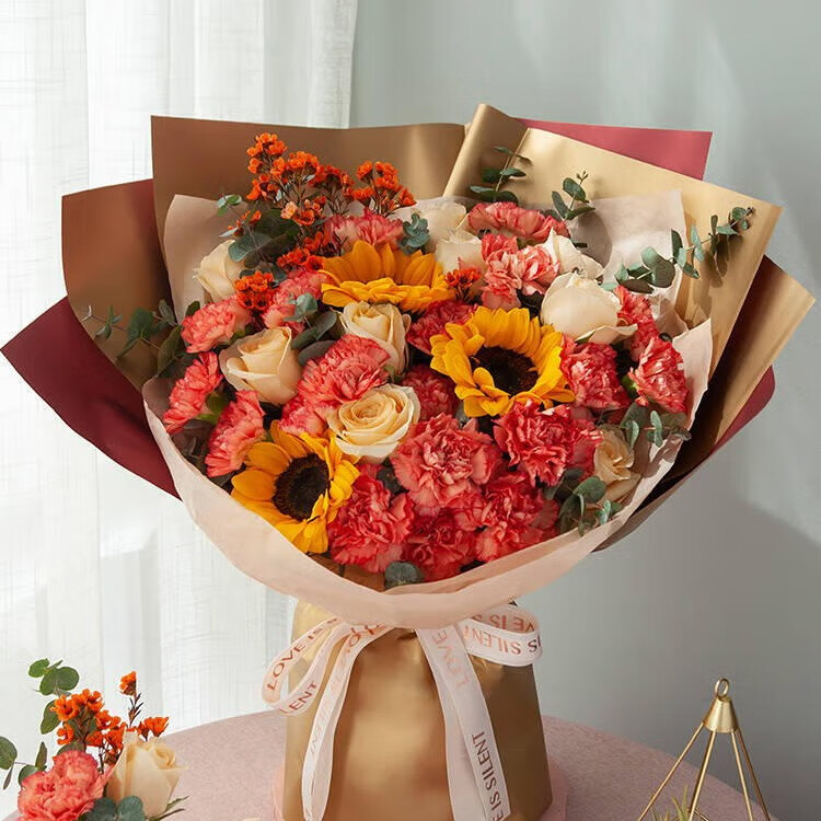 日蕊花卉乘风破浪鲜花速递19朵橙色康乃馨昆明鲜花产地直发送朋友老师