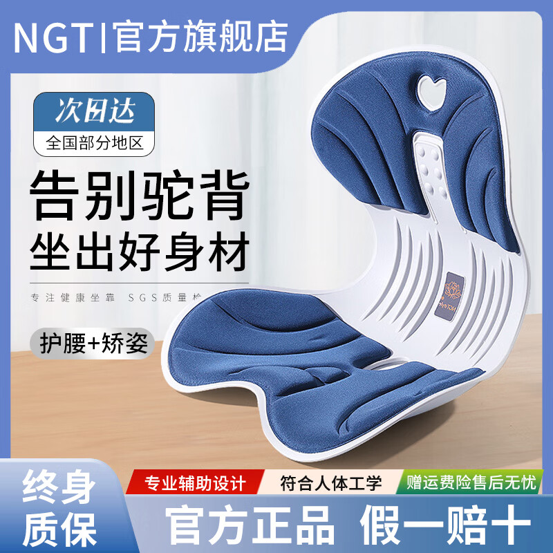 NGTstyle护腰坐垫办公室靠垫久坐神器人体工学靠背学生儿童坐姿椅ngt 深蓝色·升级加大款【可承重300斤】