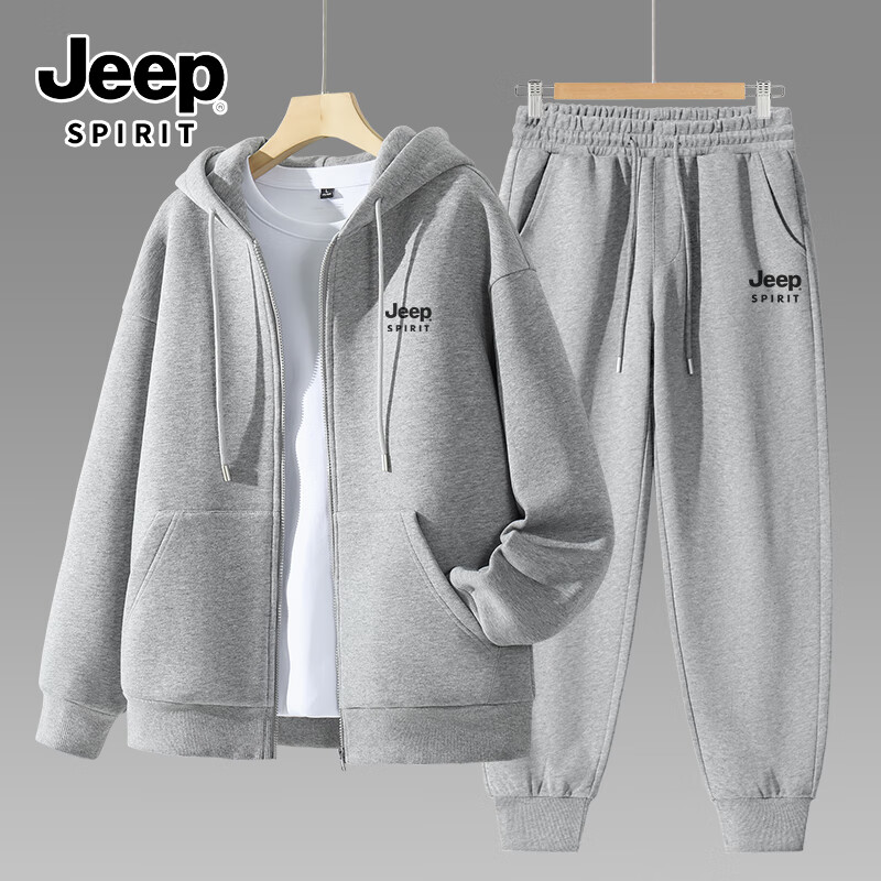 JEEP SPIRIT吉普套裝男春季潮流寬松男士運(yùn)動(dòng)休閑兩件套跑步透氣衛(wèi)衣外套褲子