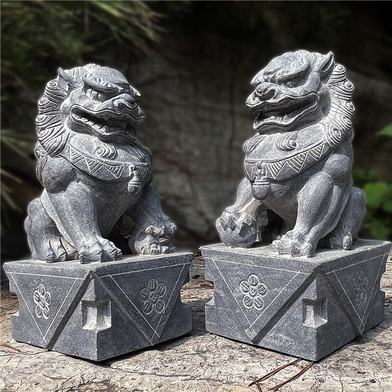 大咖之家高端轻奢石雕狮子公母一对石狮子看门小石狮天然原石青门口