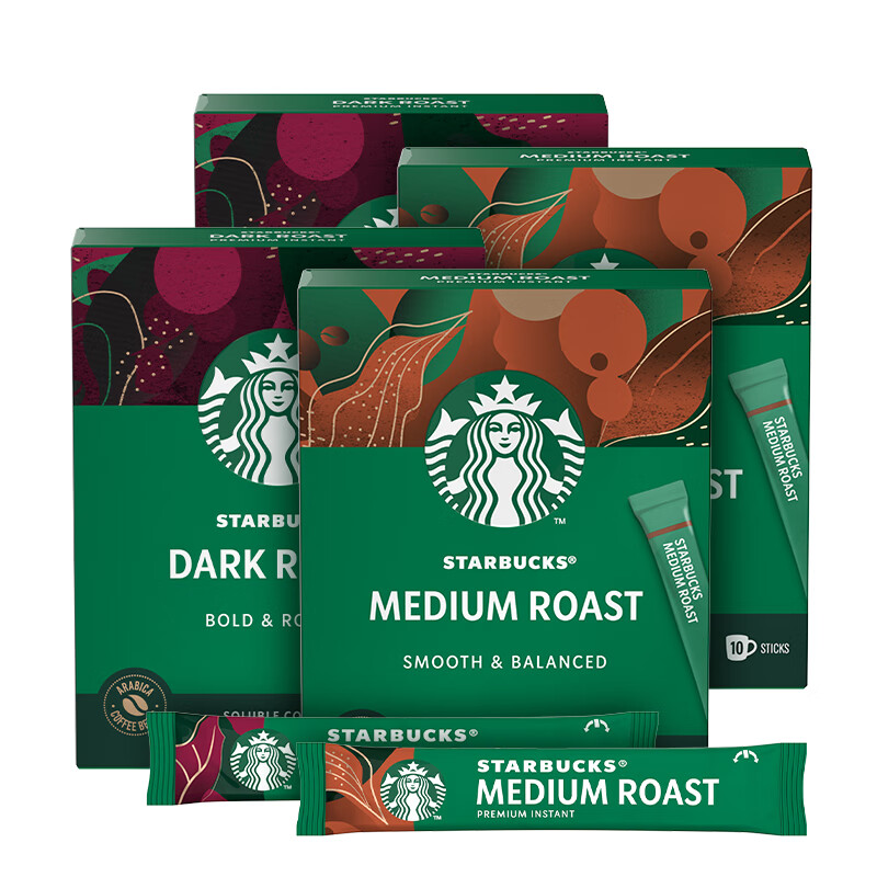 星巴克(starbucks)黑咖啡速溶咖啡4盒装新年礼物中度烘焙*2 深度烘焙*