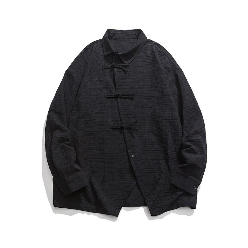 秋冬新款中国风男装复古潮流暗黑系山本风大码布扣长唐装汉服 黑色 m