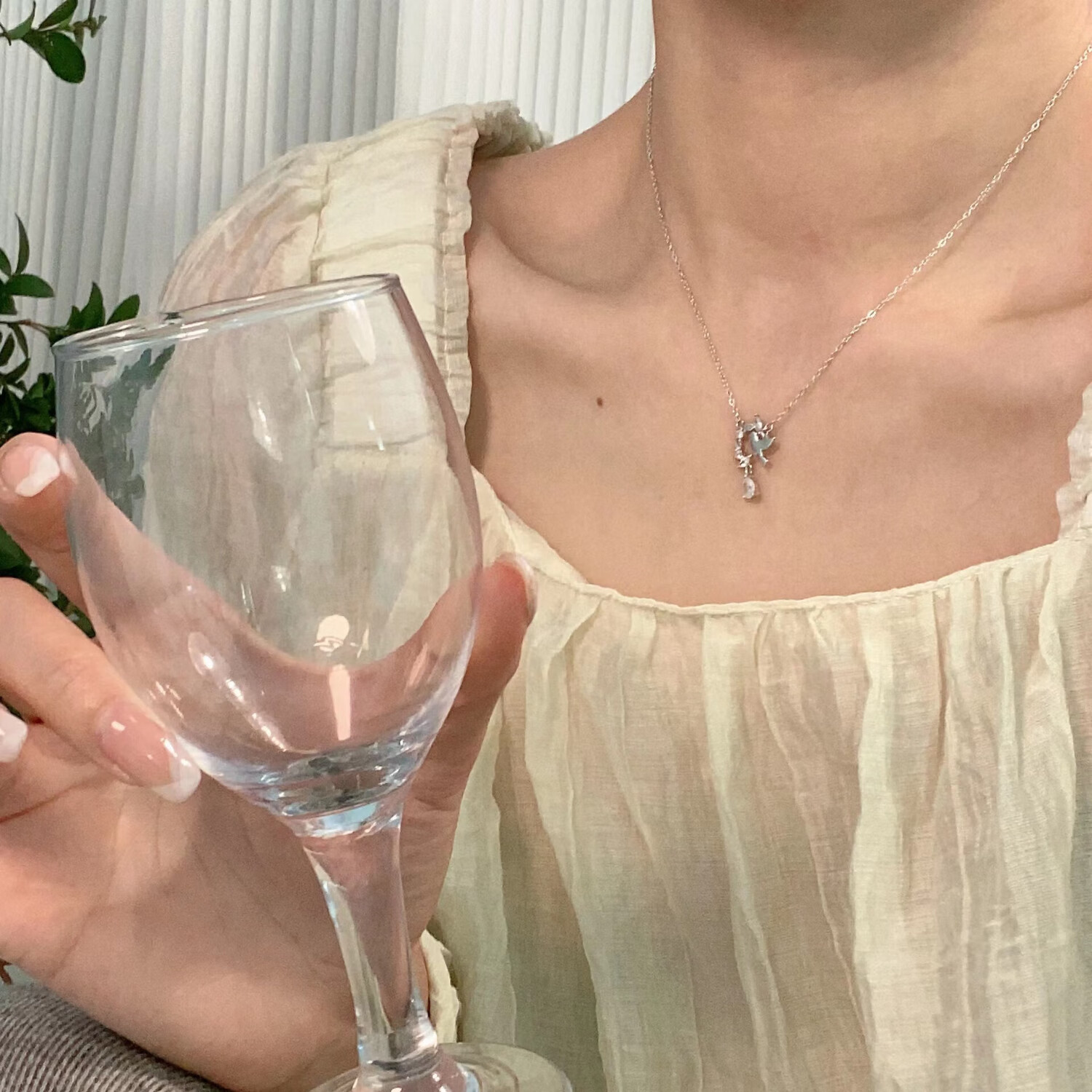 银千惠925银项链女幸运麦穗锁骨链小鸟花环首饰小众设计感吊坠 s925银