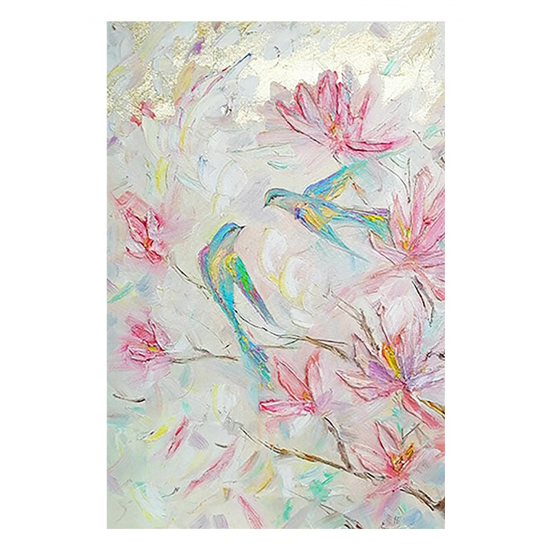 艺幻奶油 ins风喜鹊手绘油画抽象花卉卧室装饰画客厅玄关丙烯肌理挂画