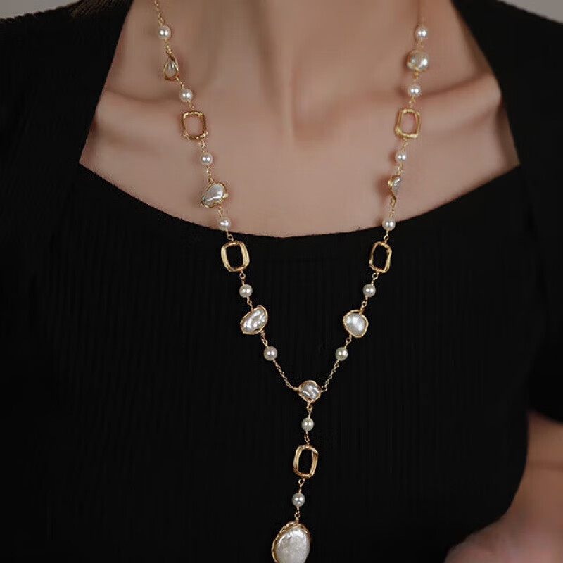 诗筠(SHIJUN)巴洛克珍珠毛衣链长款异形吊坠项链轻奢小众大气长项链女秋冬新款 珍珠项链