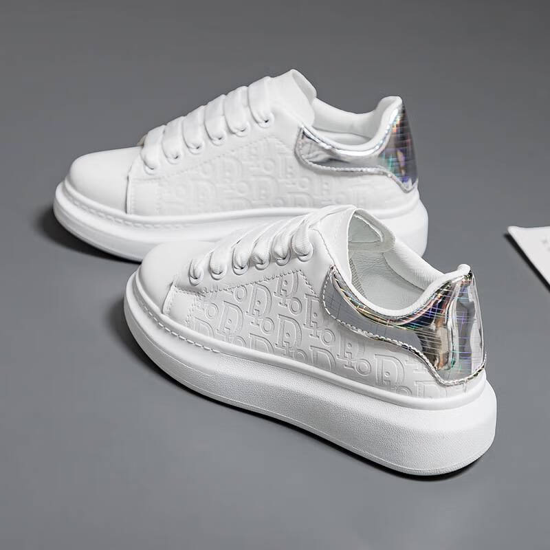 wei2024春季新款小白鞋女韩版ins学生厚底运动鞋女休闲松糕女鞋 白银