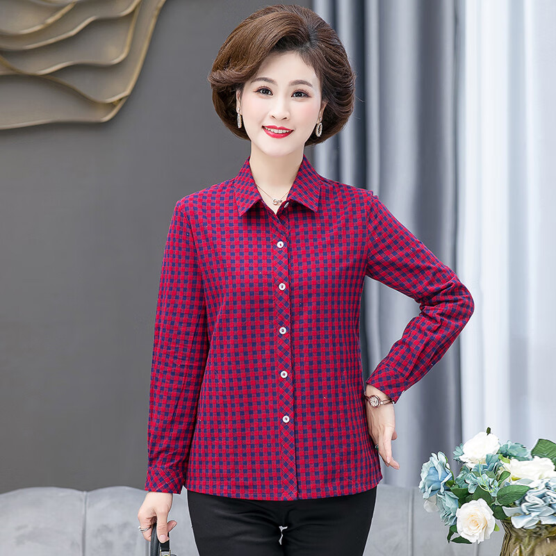 东品良衣春夏季老年衣服女50-60岁衬衫妈妈穿的衬衣女长袖春秋装中