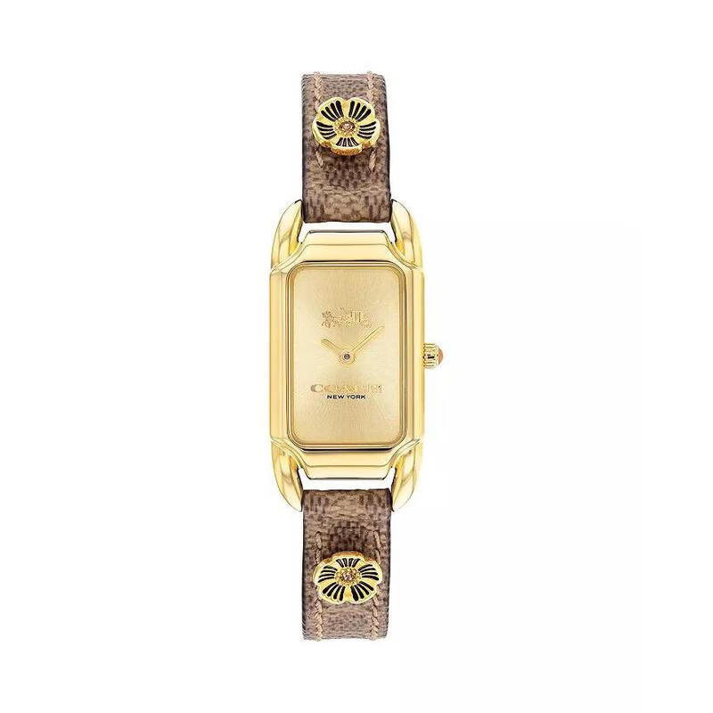 蔻驰(coach)新款女士经典时尚手表 石英机芯复古精致表带方形金色表盘