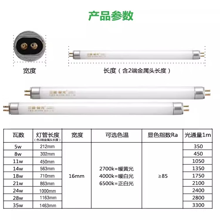 三雄极光(PAK)T5日光灯管14W28W三基色格栅灯管 玻璃直管荧光灯管镜前灯 T5荧光灯管 28W 1165mm 白光 【50支装】