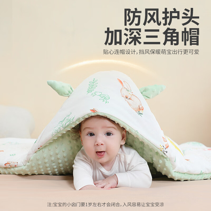 婧麒（JOYNCLEON）新生婴儿抱被初生包被棉秋冬款保暖3D豆豆绒中厚宝宝产房外出包裹 萌兔森林Jyp163478 90*90cm