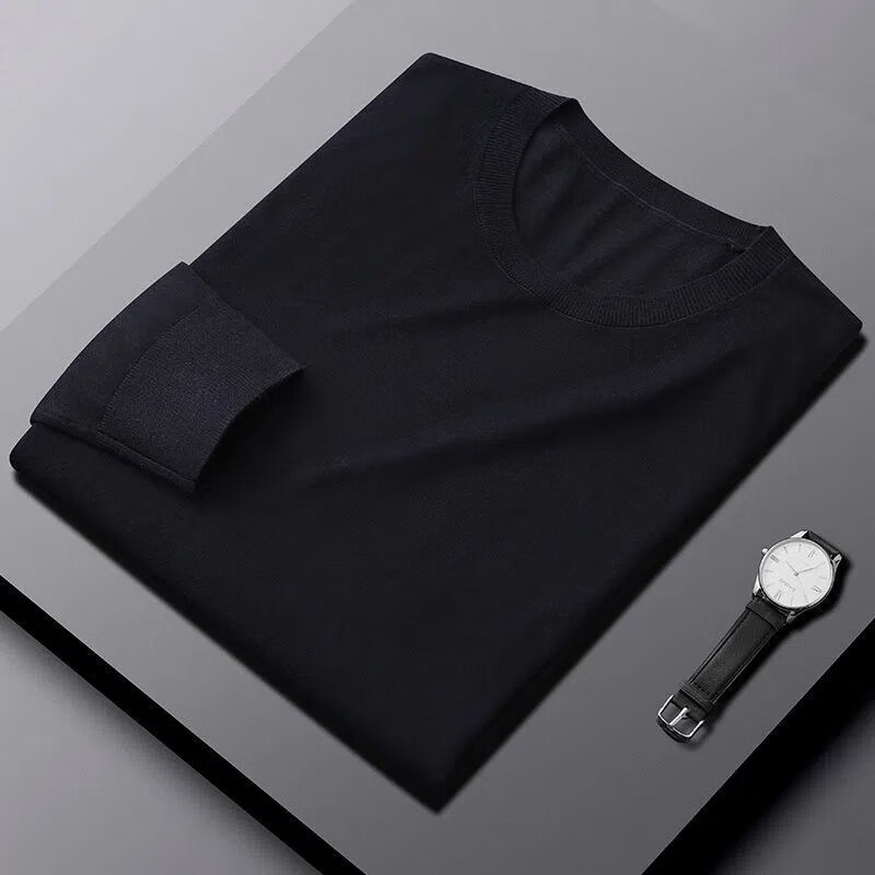 杜宾爵羊绒衫男士款内搭春秋季精纺贴身打底针织衫男纯色圆领羊绒衫 黑色 165 适合100-135J