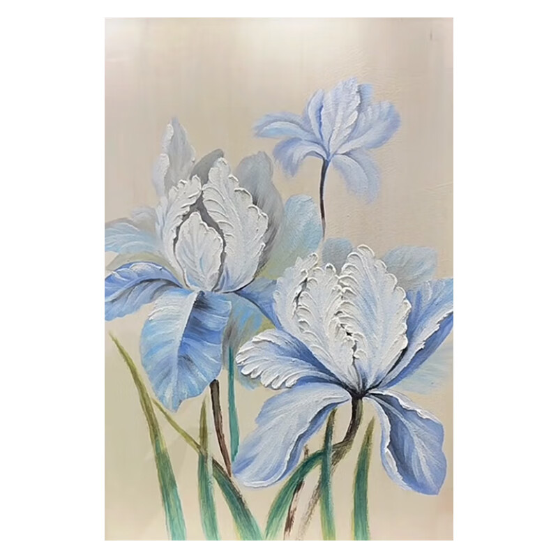 山头林村鸢尾花油画 浅蓝色鸢尾花纯手绘油画奶油风立体花卉装饰画