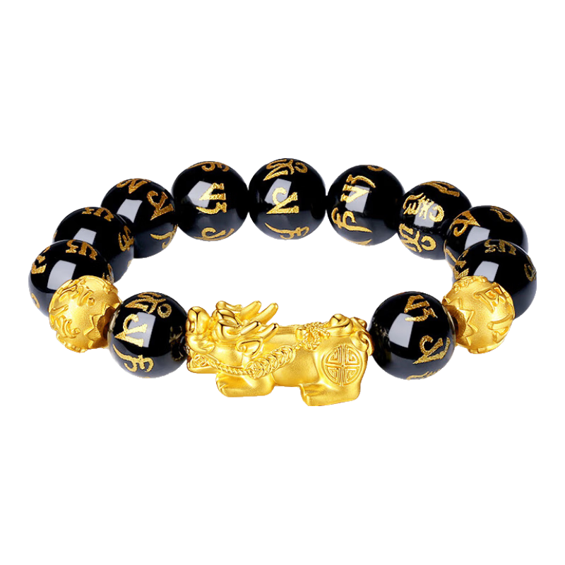 中国黄金（CHINA GOLD） 黄金貔貅手链男女款足金六字真言转运珠手串生日礼物送男友老公 送男友礼物 14mm六字真言 约7.1g-貔貅+2金珠