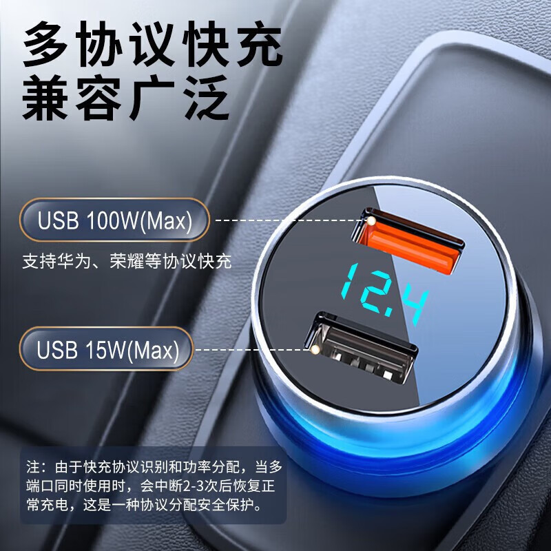 Ŧ����Newmine�����س������������һ�϶�˫USB���������ѹ��ʾ12V24V��ͨ�� 100W�������԰� ��ɫ