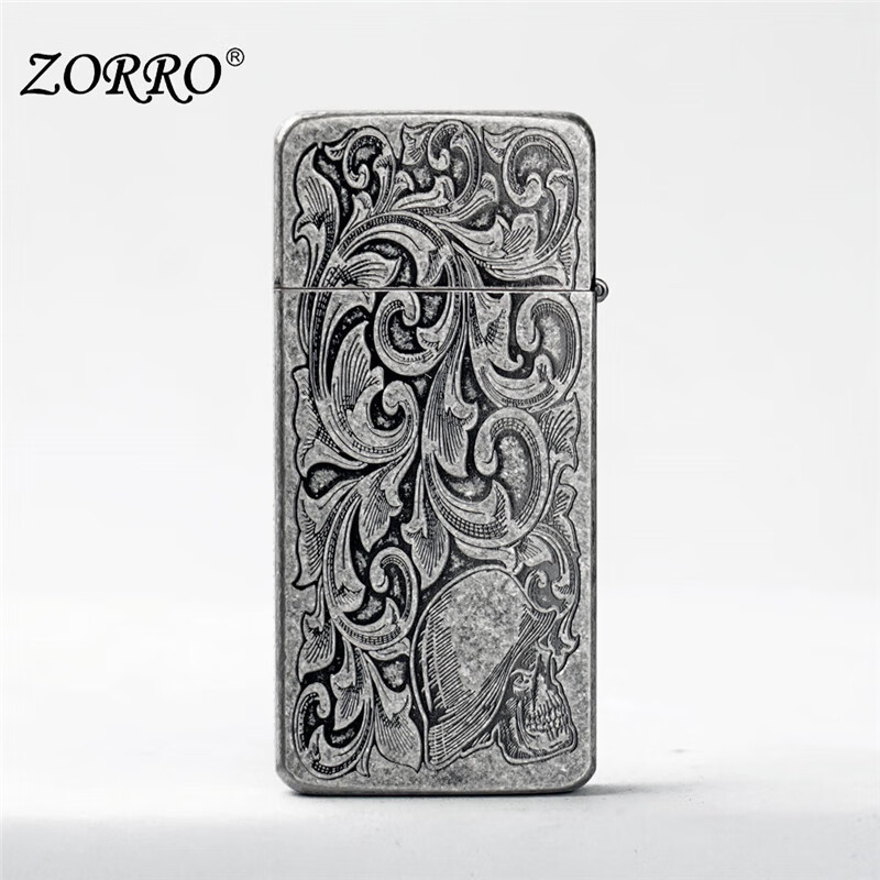 佐罗ZORRO佐罗超薄朴实古银唐草防风煤油打火机创意潮节日礼物送男友1 豪华版超薄古银唐草仙子ZS5-320