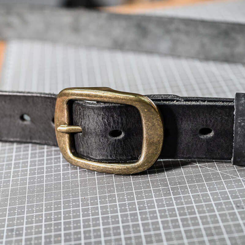 3宽 头层牛皮男士黄铜青年皮带 牛仔工装风格 复古黑 105cm