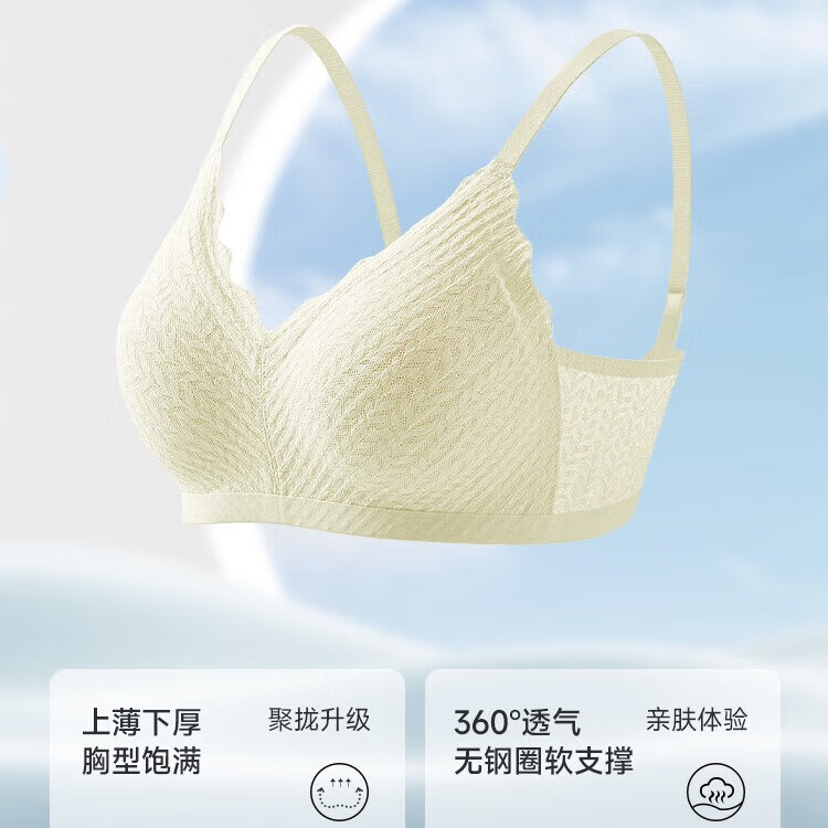 芬腾聚拢内衣女小胸美背收副乳上托防下垂蕾丝文胸无钢圈新款胸罩夏季 奶白+浅水蓝 M （85-100斤）