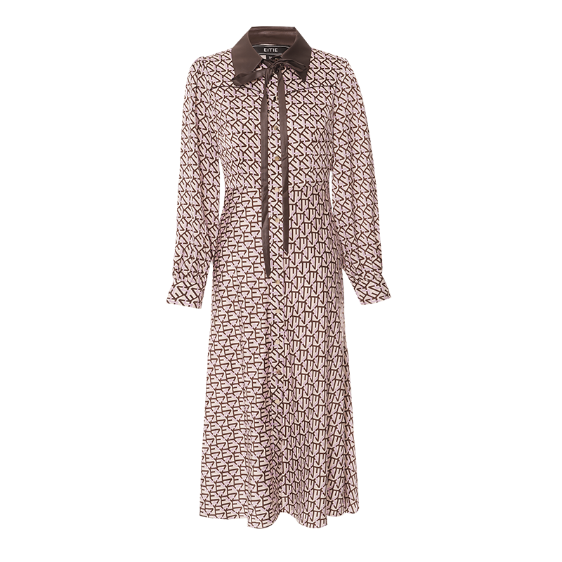 愛特愛(EITIE)法式復(fù)古優(yōu)雅印花收腰襯衫連衣裙秋季新款文藝女裙7107834 香芋紫91 L 165