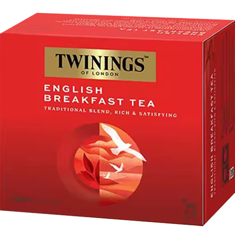 川宁（TWININGS）英式早餐红茶盒装50包袋泡茶包下午烘培奶茶饮波兰进口英国茶 红色