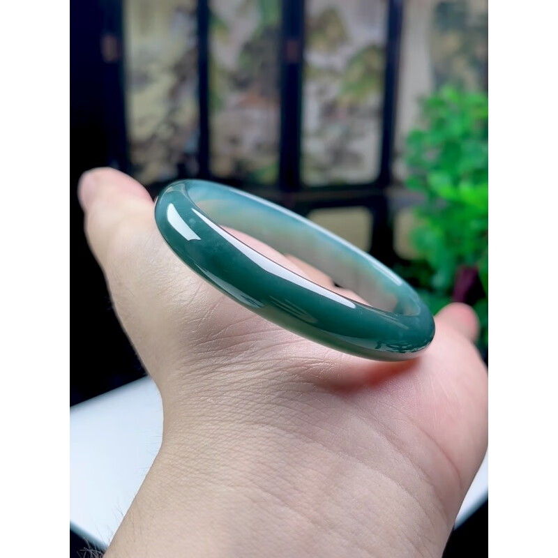 随峰54mm冰底老蓝水正圈翡翠平安镯 玉石a货翡翠手镯 玉镯子带证