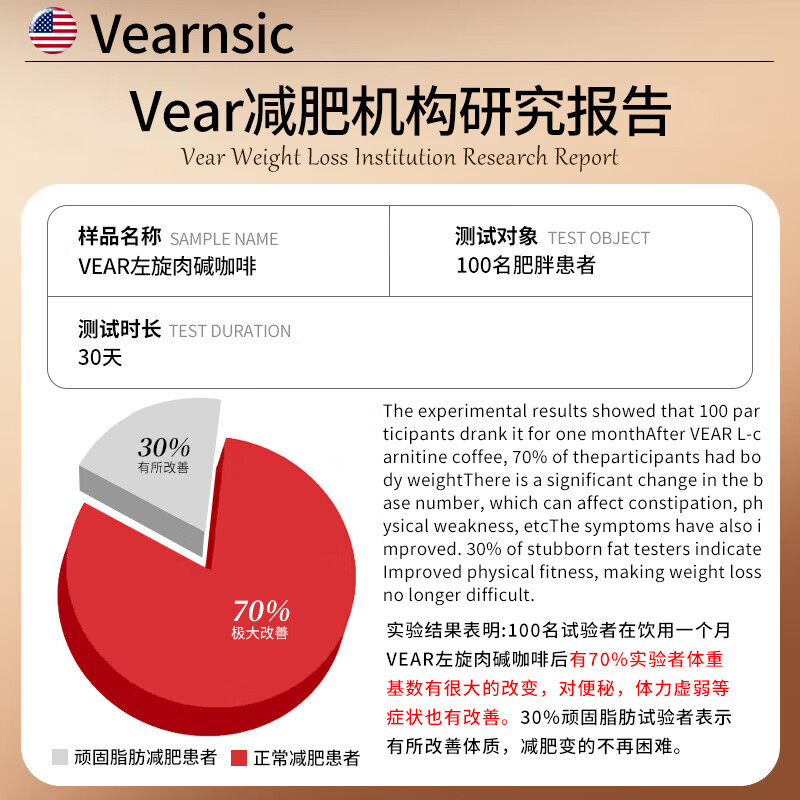 VEARNSIC美国黑咖啡0糖0脂0卡减脂瘦身减肥瘦肚子燃脂肪代谢强效快速减肥 1盒7条【体验装】89%回购率 美国进口
